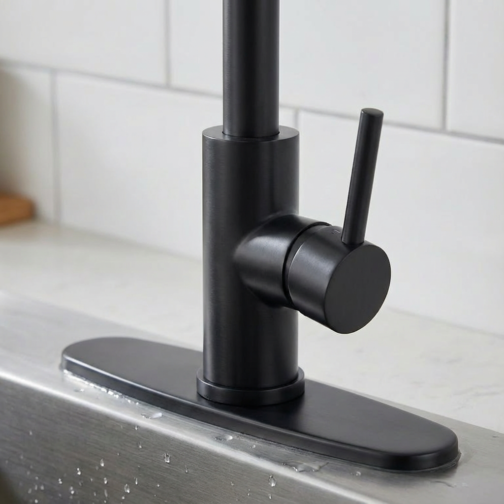 Kitchen Faucet with Pull Down Sprayer Industrial 1 Handle 1 Hole Or 3 Hole Faucet for Farmhouse Camper Laundry Utility Rv Wet Bar Sinks, Stainless Steel, Matte Black