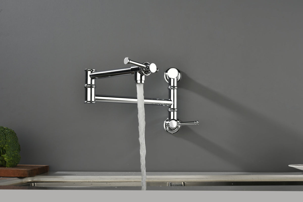 Wall mounted Pot Filler Faucet, Modern Brass Pot Filler Two-Attachment Wall Mount Folding Kitchen Pot Filler Swing Arm