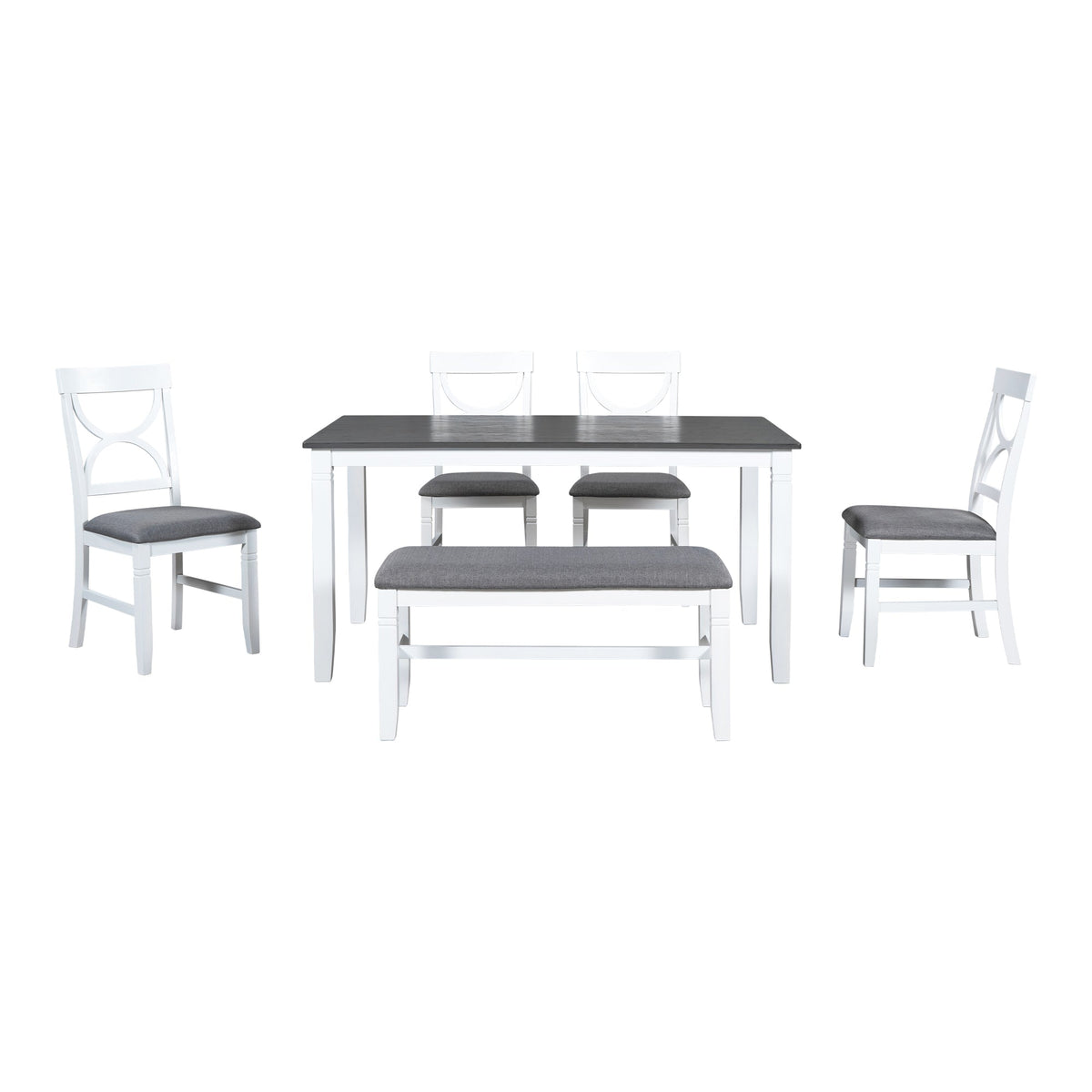 TOPMAX 6-Piece Wood Dining Table Set Kitchen Table Set with Upholstered Bench and 4 Dining Chairs, Farmhouse Style,Gray+White (old sku: SP000003AAK)