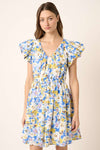 New Summer Floral V-Neck Cap Sleeve Mini Dress For Women – Charming Floral Print Mini Dress with V-Neckline and Cap Sleeves