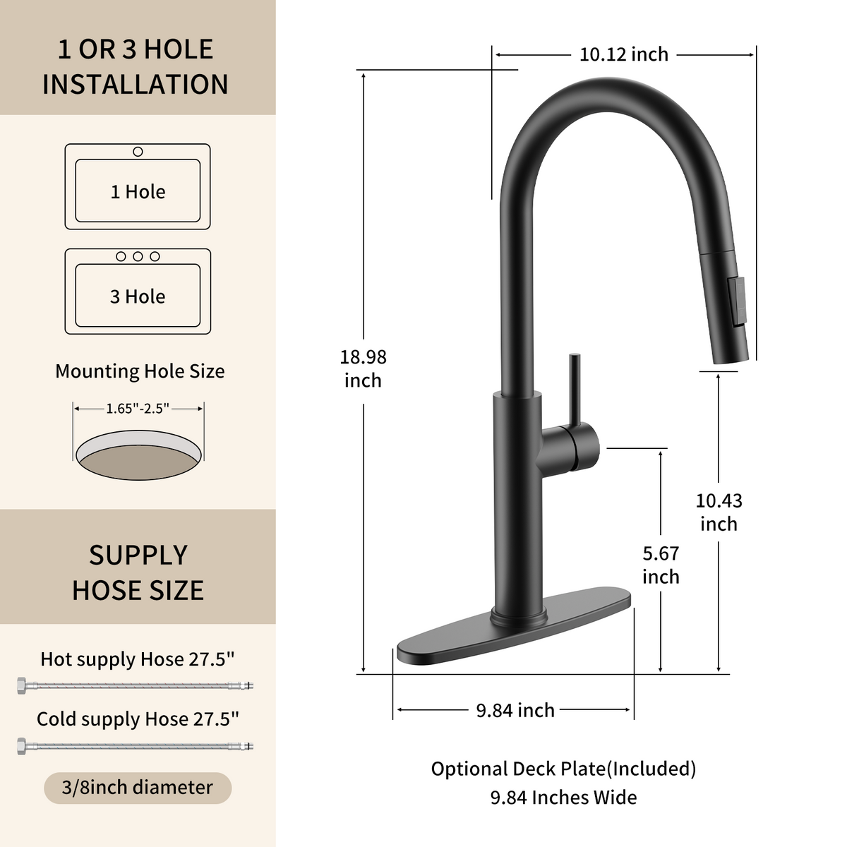 Kitchen Faucet with Pull Down Sprayer Matte Black