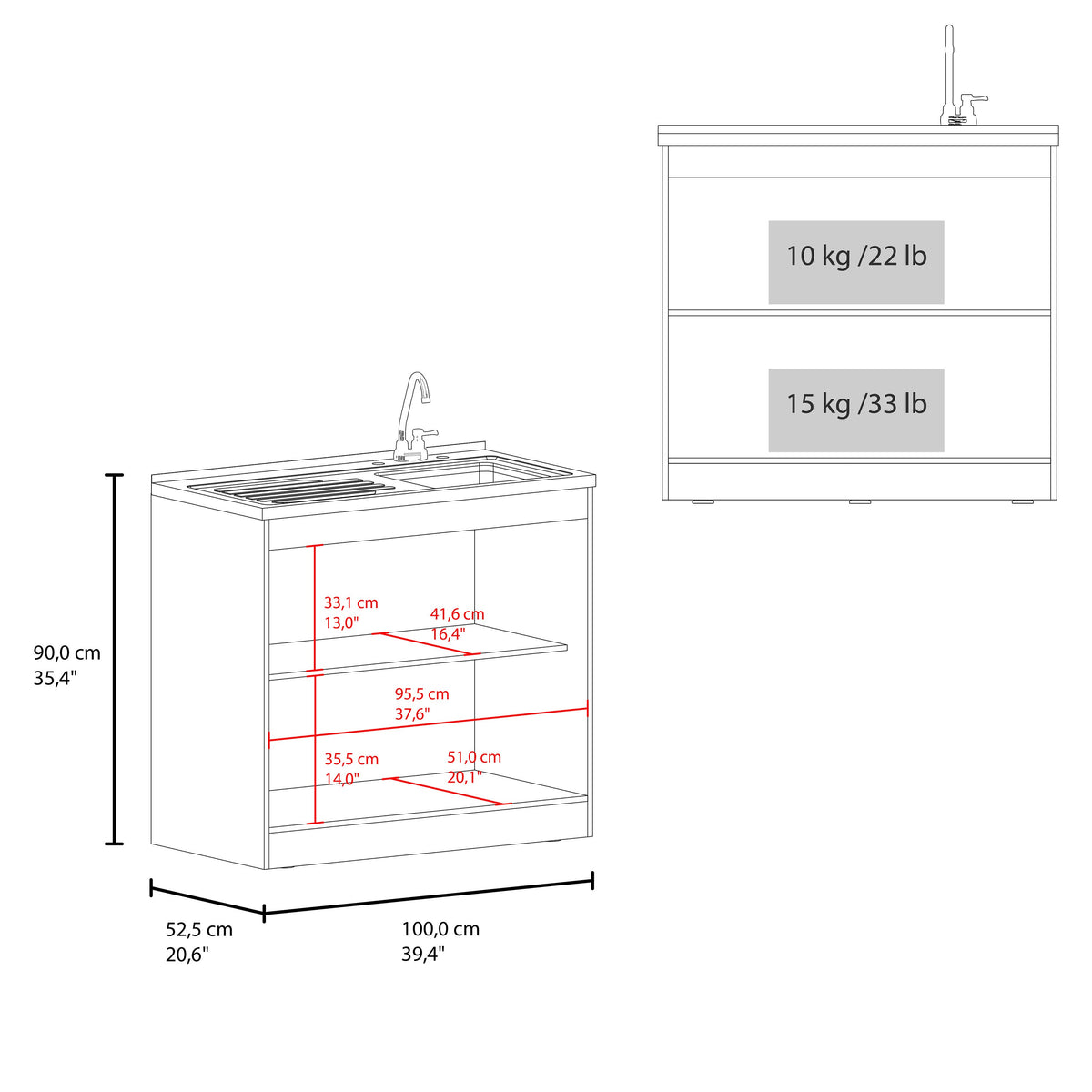 Salento Freestanding Sink, Double Door Cabinet, Two Shelves, White / Natural Oak