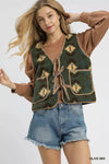 Umgee Mix Patterned Sherpa Tie-Front Vest