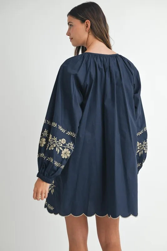 Embroidered Long Sleeve Peasant Mini Dress For Women – Embroidered Mini Dress, Long Sleeve Peasant Dress, Bohemian Dress, Casual Peasant Dress, Timeless Elegance Dress
