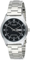Casio MTP-V006D-1B2 Mens Stainless Steel Easy Reader Black Dial Day Date Analog Dress Watch
