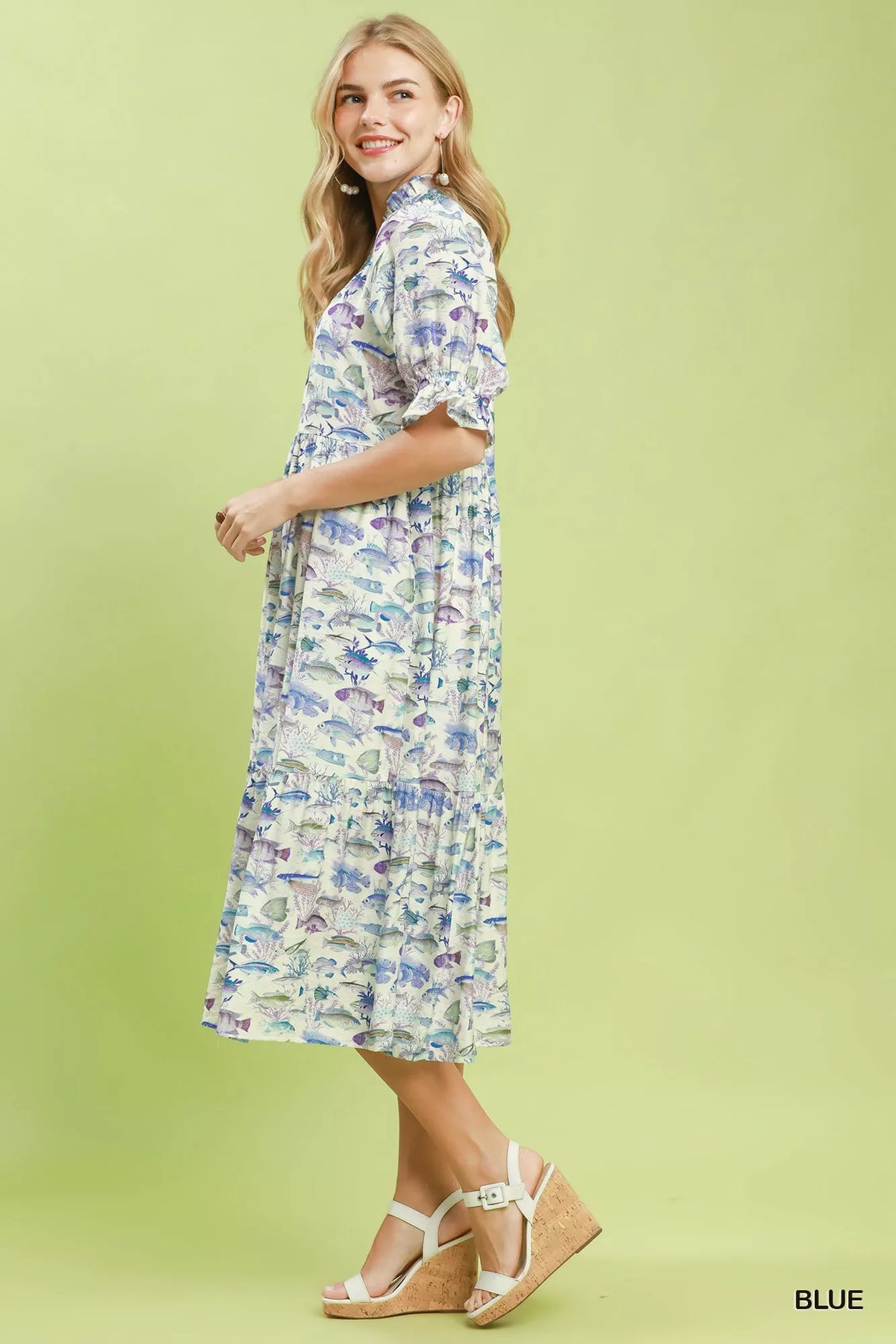 Umgee Print Tiered Midi Dress