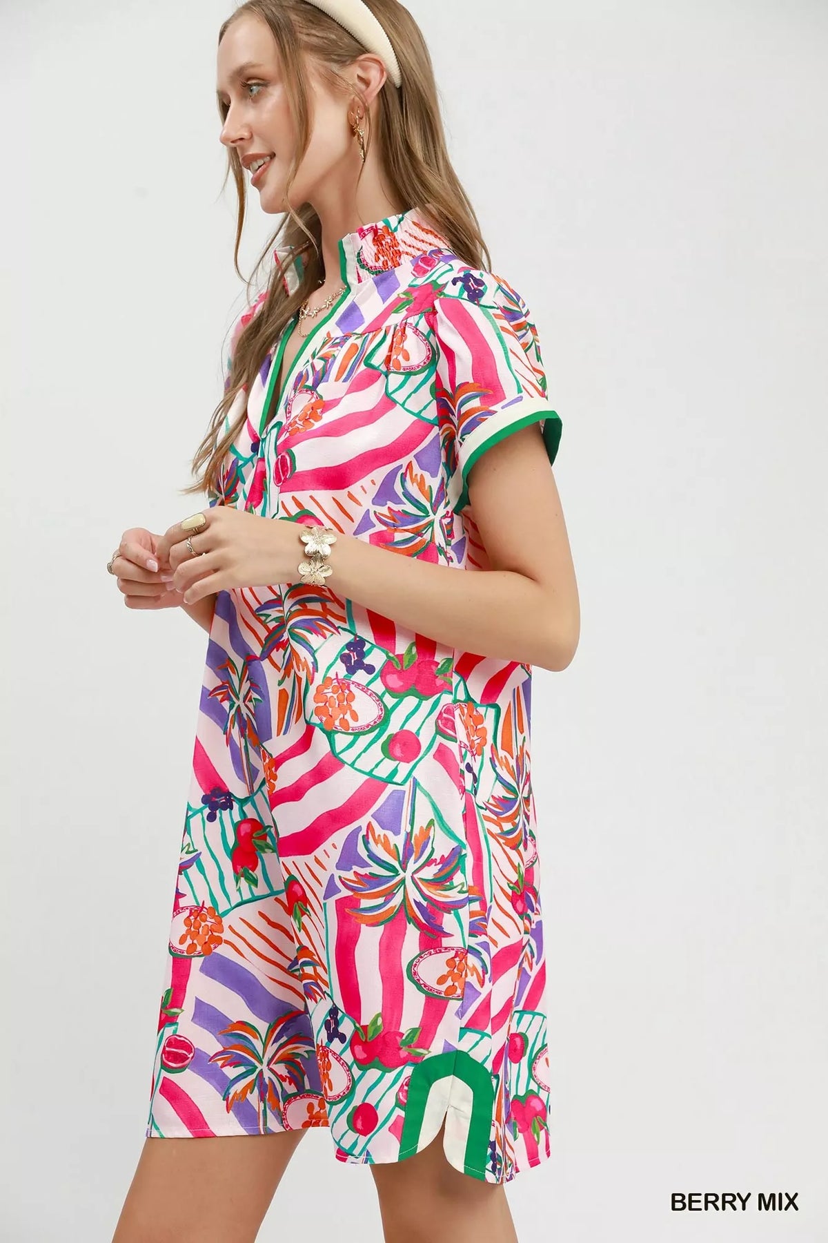 Umgee Tropical Print Collared Shift Dress