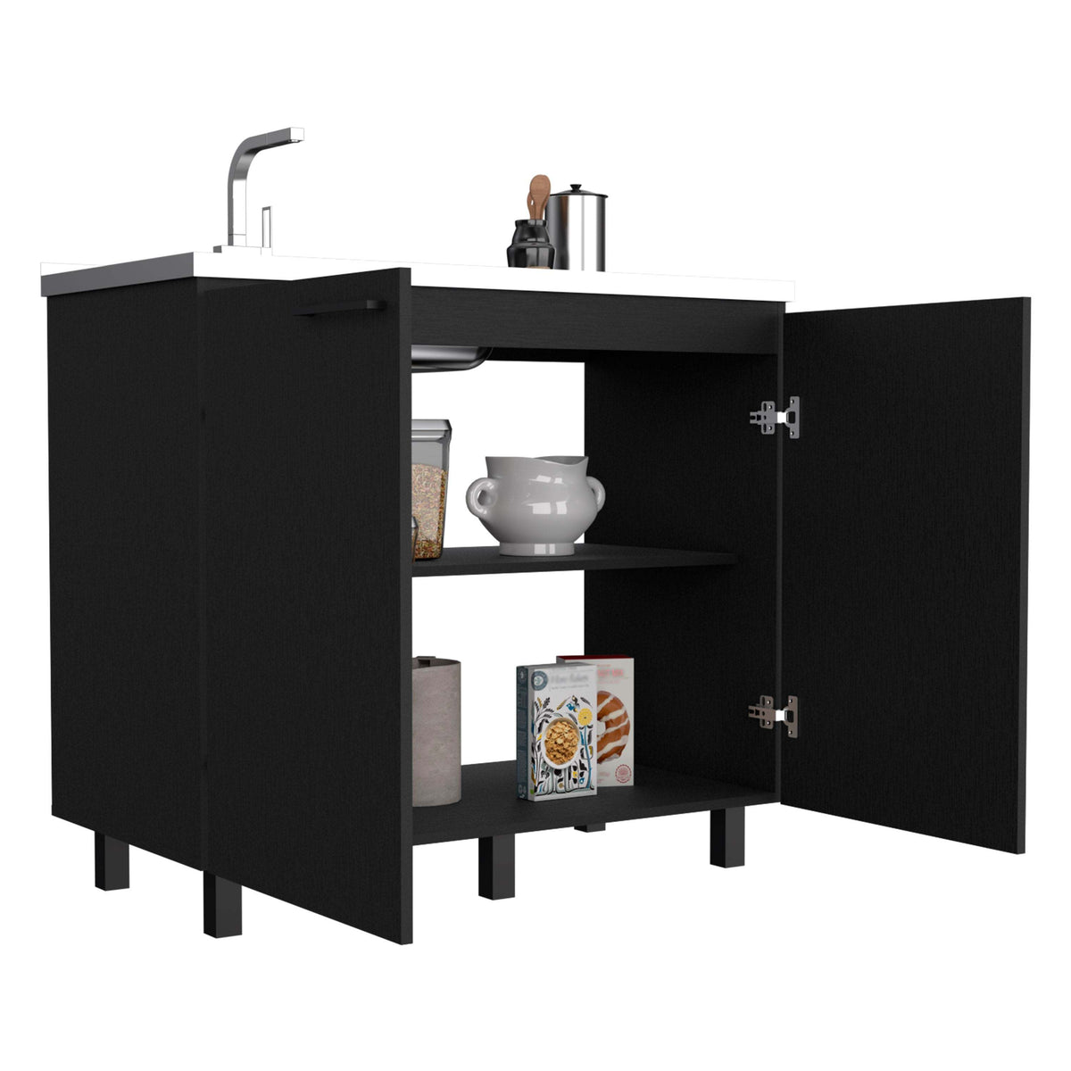 Napoles 2 Utility Sink with Cabinet, Stainless Steel Countertop, Interior Shelf - Wenge