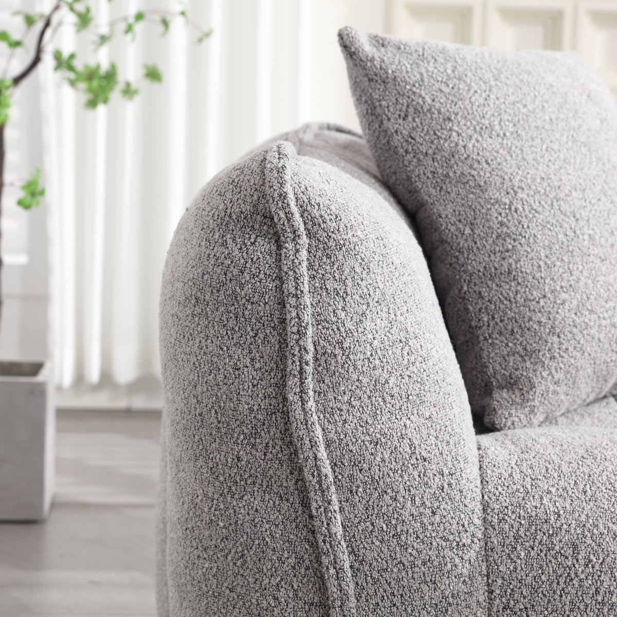 Cozy Beanbag Chair with High Resilience Foam Core for Two - Grey Chenille, 66x35x25 inches