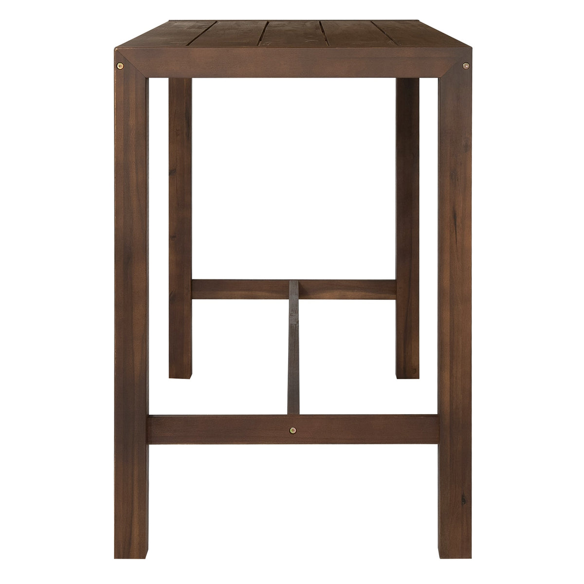 TREXM Rustic Patio Bar Set with Ergonomic Chairs, Solid Wood Slatted Tabletop in Mocha+Beige Cushion