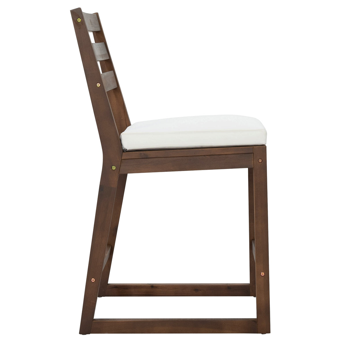 TREXM Rustic Patio Bar Set with Ergonomic Chairs, Solid Wood Slatted Tabletop in Mocha+Beige Cushion