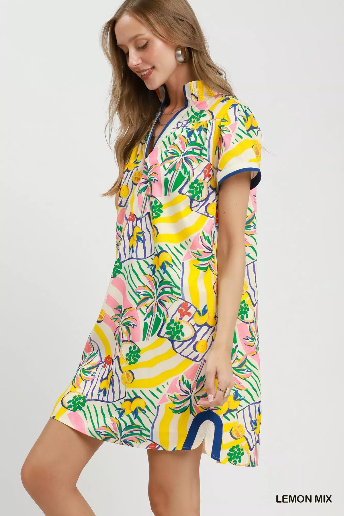 Umgee Tropical Print Collared Shift Dress