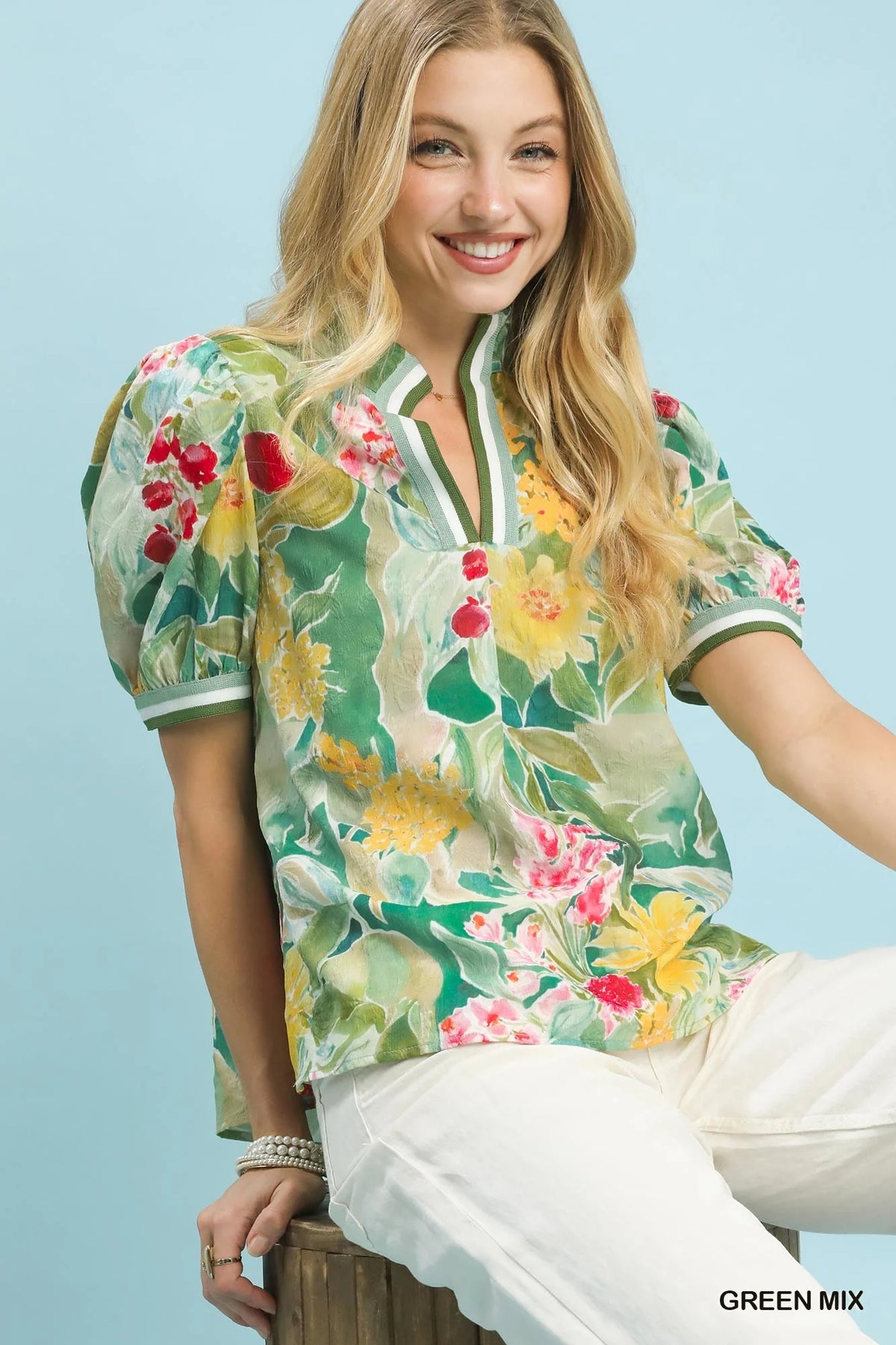 Umgee Jacquard Bloomscape Print Top