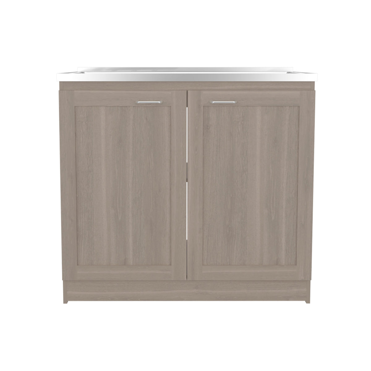 Zurich 39' Wide Utility Sink, Base Cabinet Two-Door Cabinet With Two Shelves, Stainless Steel Sink, Laundry Room, Garage Sink, Light Gray