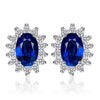 JewelryPalace Princess Diana Kate Middleton Class Gemstone Birthstone Cleated Sapphire Simulated Emerald Stud Earrings for Women 14k Gold Plated 925 Sterling Silver Earrings for Women Earings Set