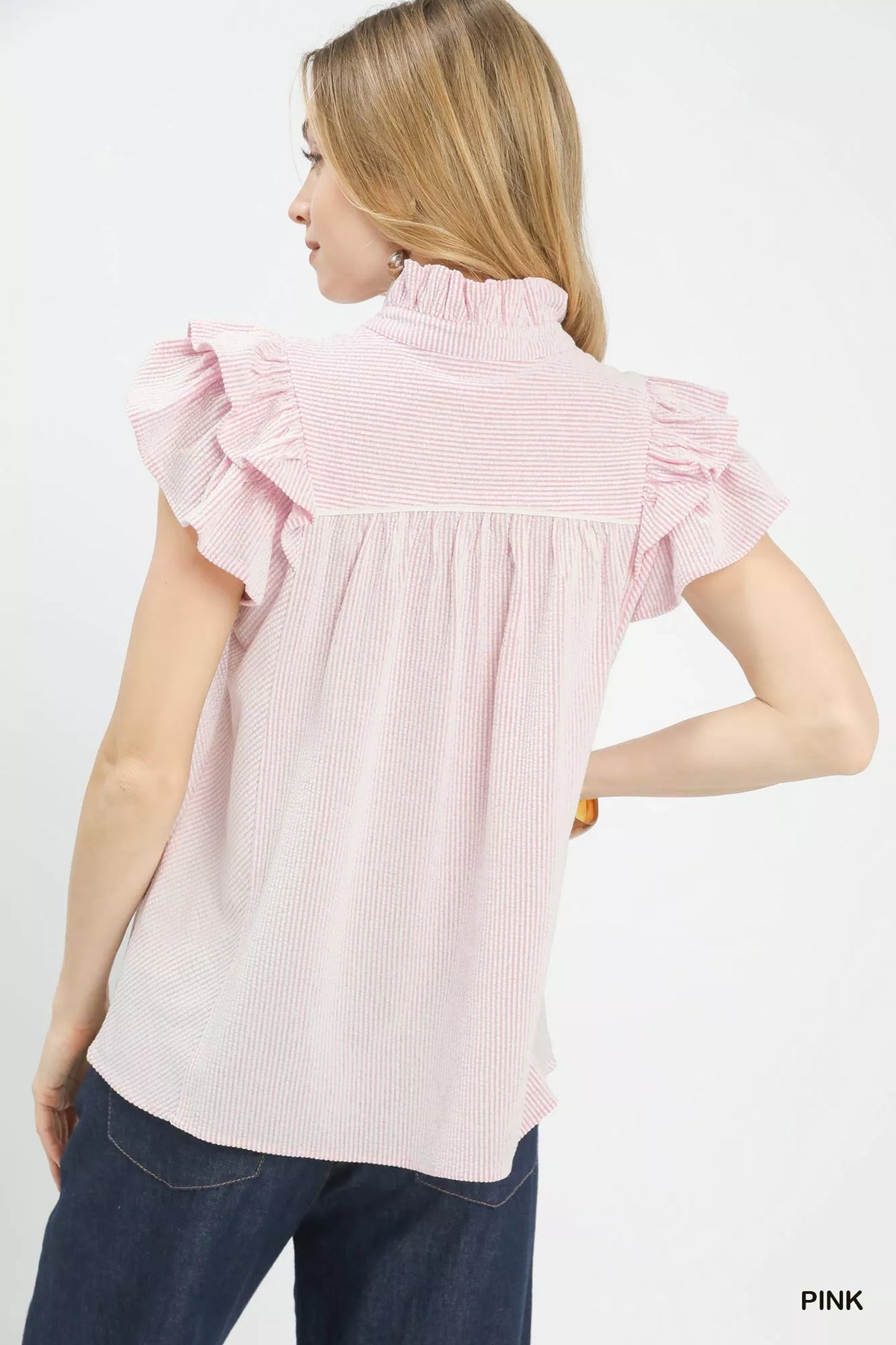Umgee Ruffled Sleeve Textured Blouse