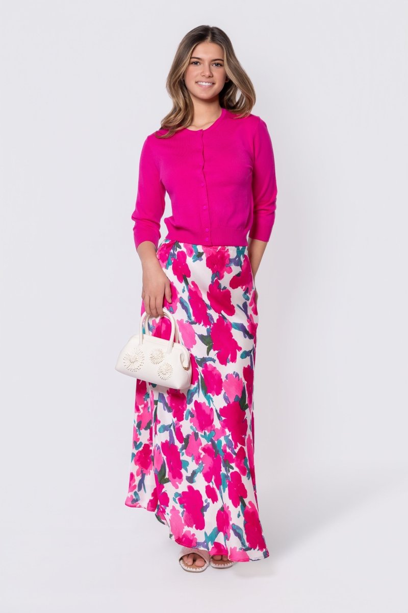 3/4 Sleeve Knit Cardigan (Fuchsia)