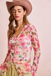 BiBi Floral Shrried Detail Button Up Mesh Cardigan Top