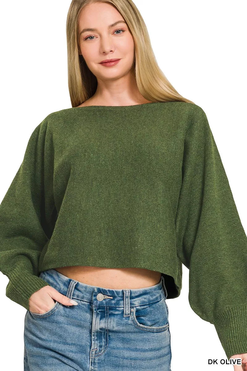 Zenana Boat Neck Balloon Sleeve Sweater