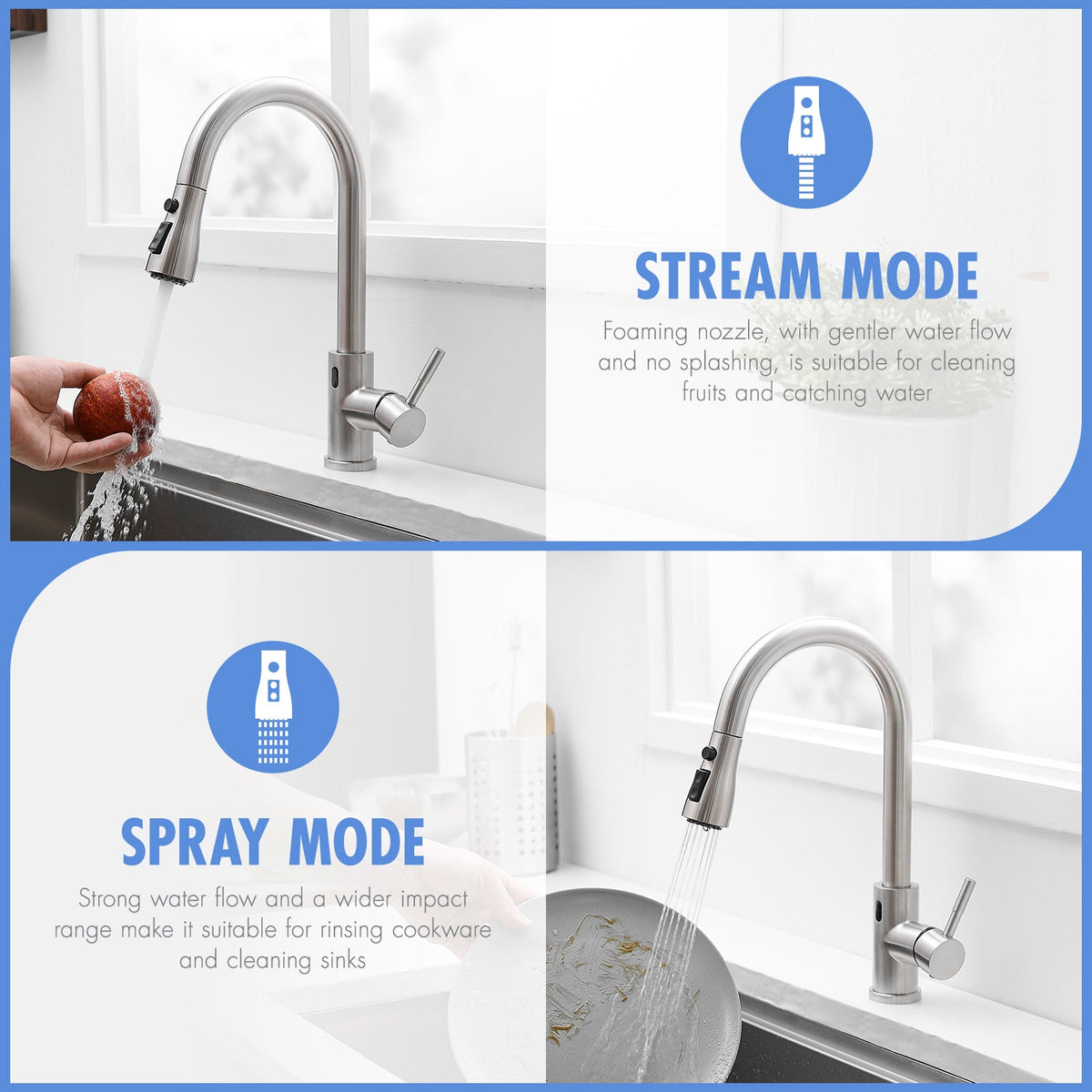Touchless Kitchen Faucet, Hands Free Automatic Smart Kitchen Faucet, Stainless Steel Touchless Kitchen Faucet