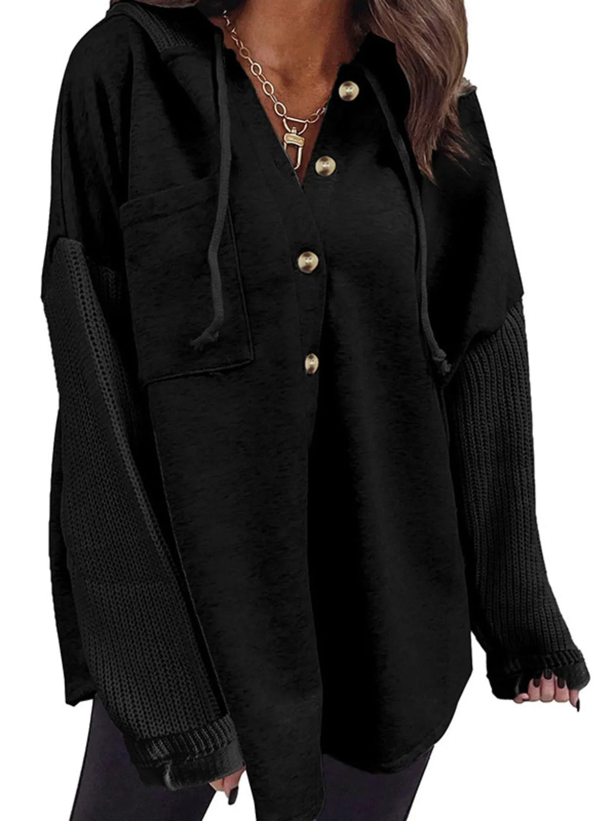 Drawstring Button Front Hoodie