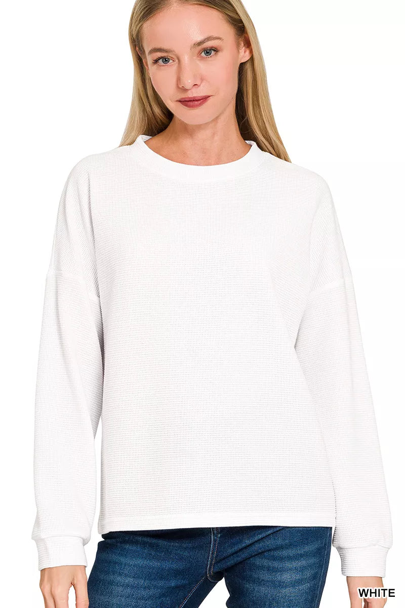 Zenana Double Knit Round Neck Long Sleeve Top
