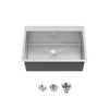Stainless Steel Kitchen Sink, 27″x19″ Single Bowl, Overmount Handmade Sink in Dark Gray, with US Standard Drain and Hook