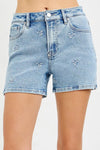 RISEN High Rise Denim Shorts with Embroidered Detail