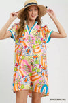Umgee Tropical Print Collared Shift Dress