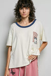 POL American Flag Color Block Side Slit Cotton Top