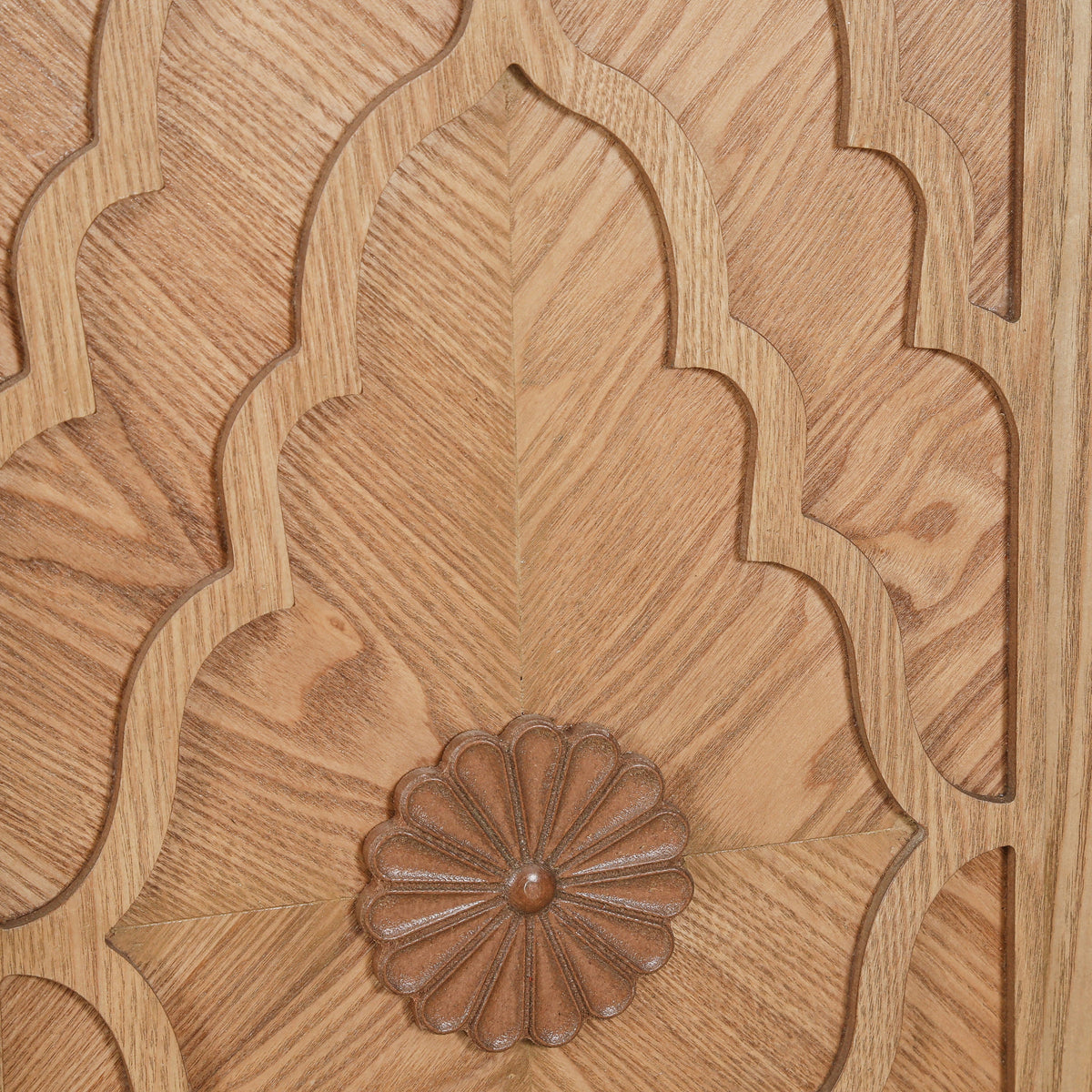 Carved Flower Door Large Storage Cabinet With Metal Handle Suitable For Living Room, Kitchen, Entryway(NATURAL WOOD)