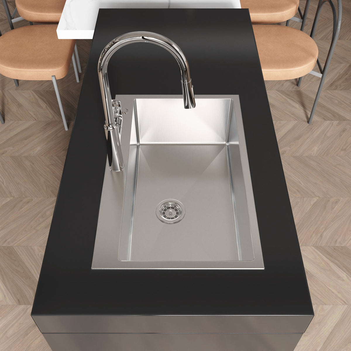 Stainless Steel Kitchen Sink, 30″x19″ Single Bowl, Overmount Handmade Sink in Brushed Nickel, with US Standard Drain and Hook, LS-SSBR04