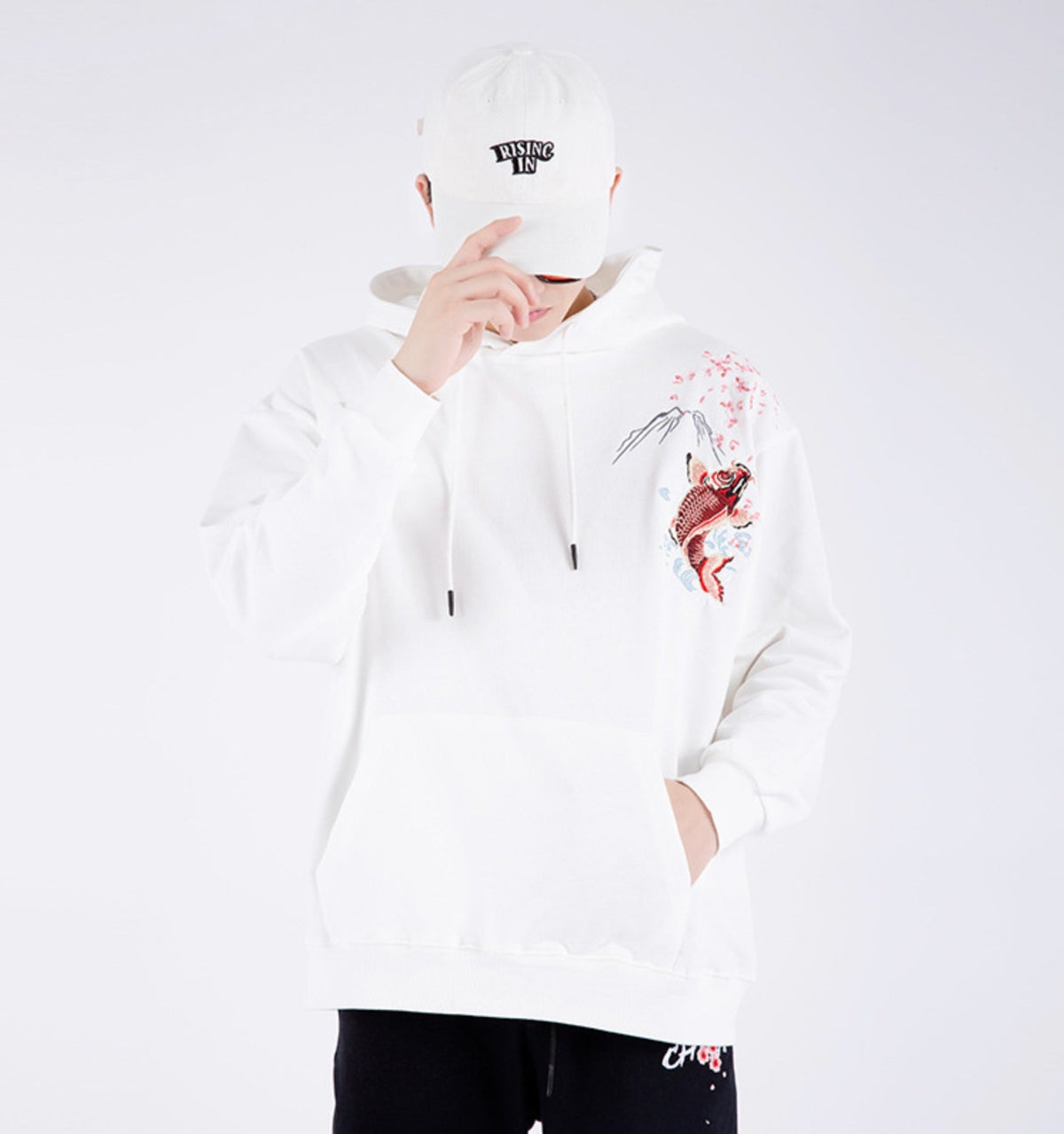 KH9197 Red Koi Embroidery Hoodie
