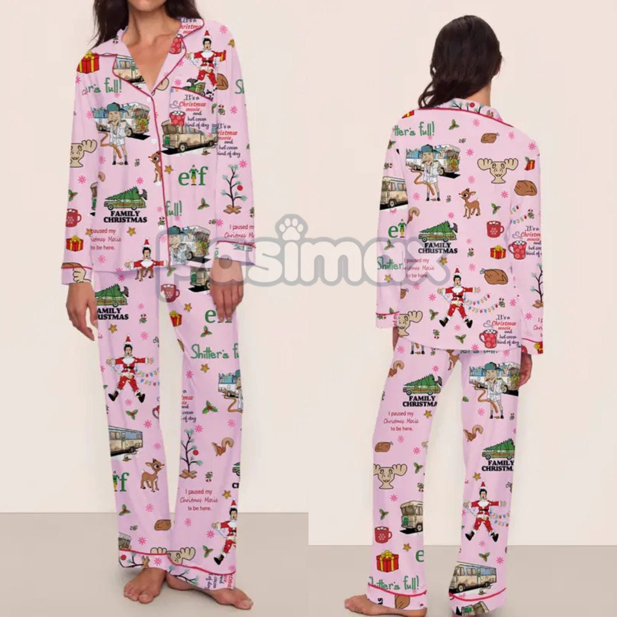 Women's Christmas Pajama Set - Elegant Long Sleeve Top & Pants, Comfortable Home Wear for Fall Winter & Holiday Gift