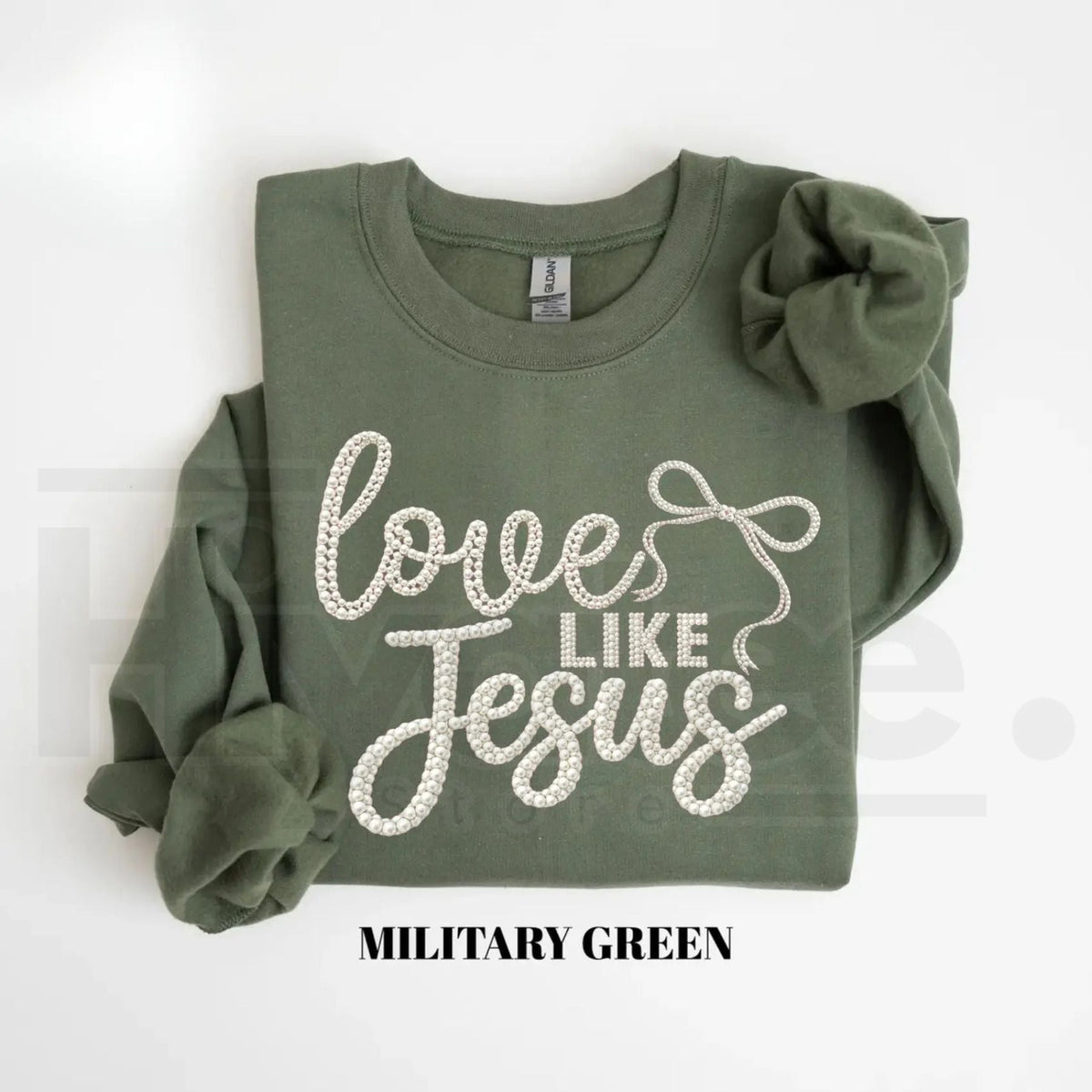 Love Like Jesus Faith Sweatshirt: Girly Coquette Pearl Christian Crewneck