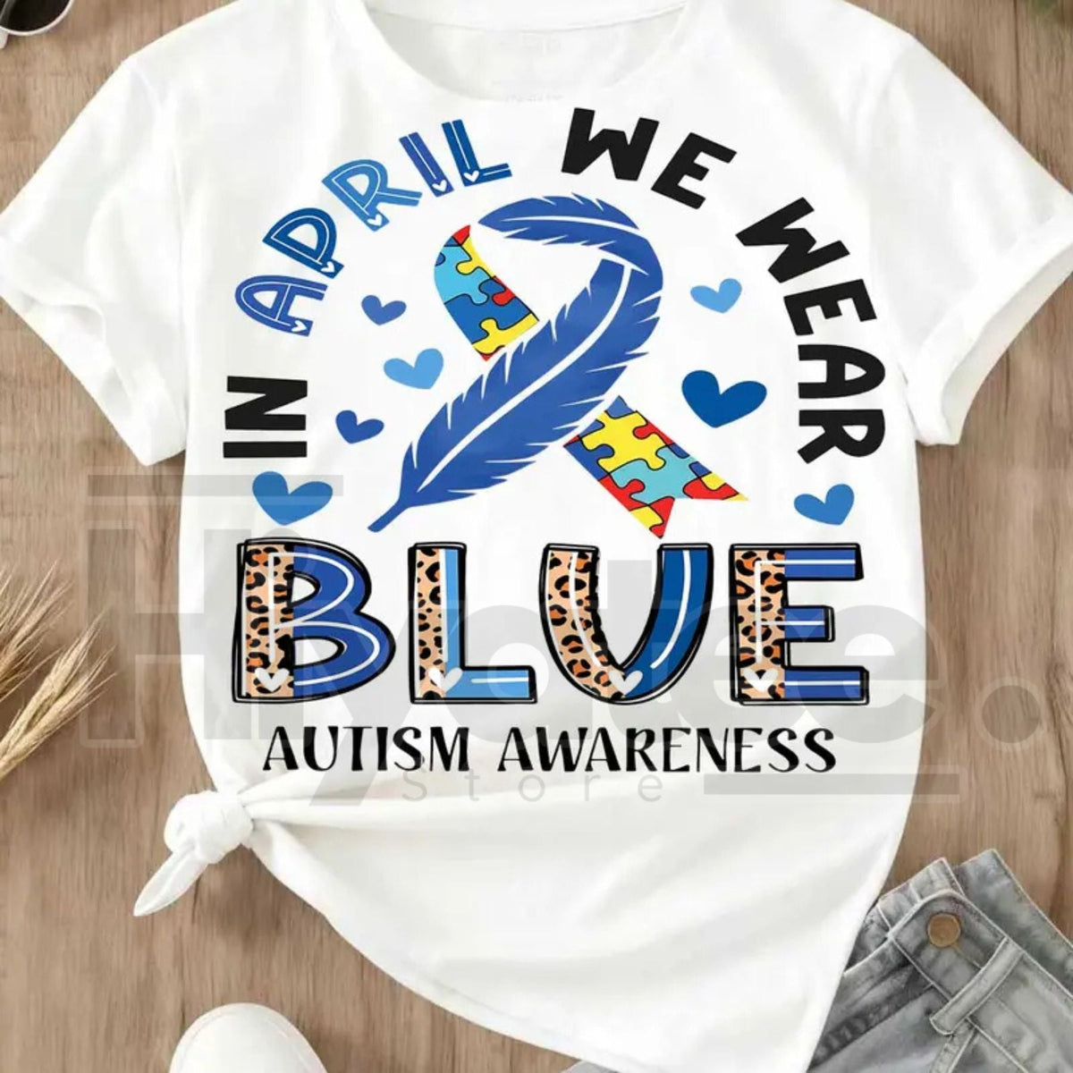 "In April We Wear Blue" Autism Awareness – Ribbon Puzzle Piece Women's Top