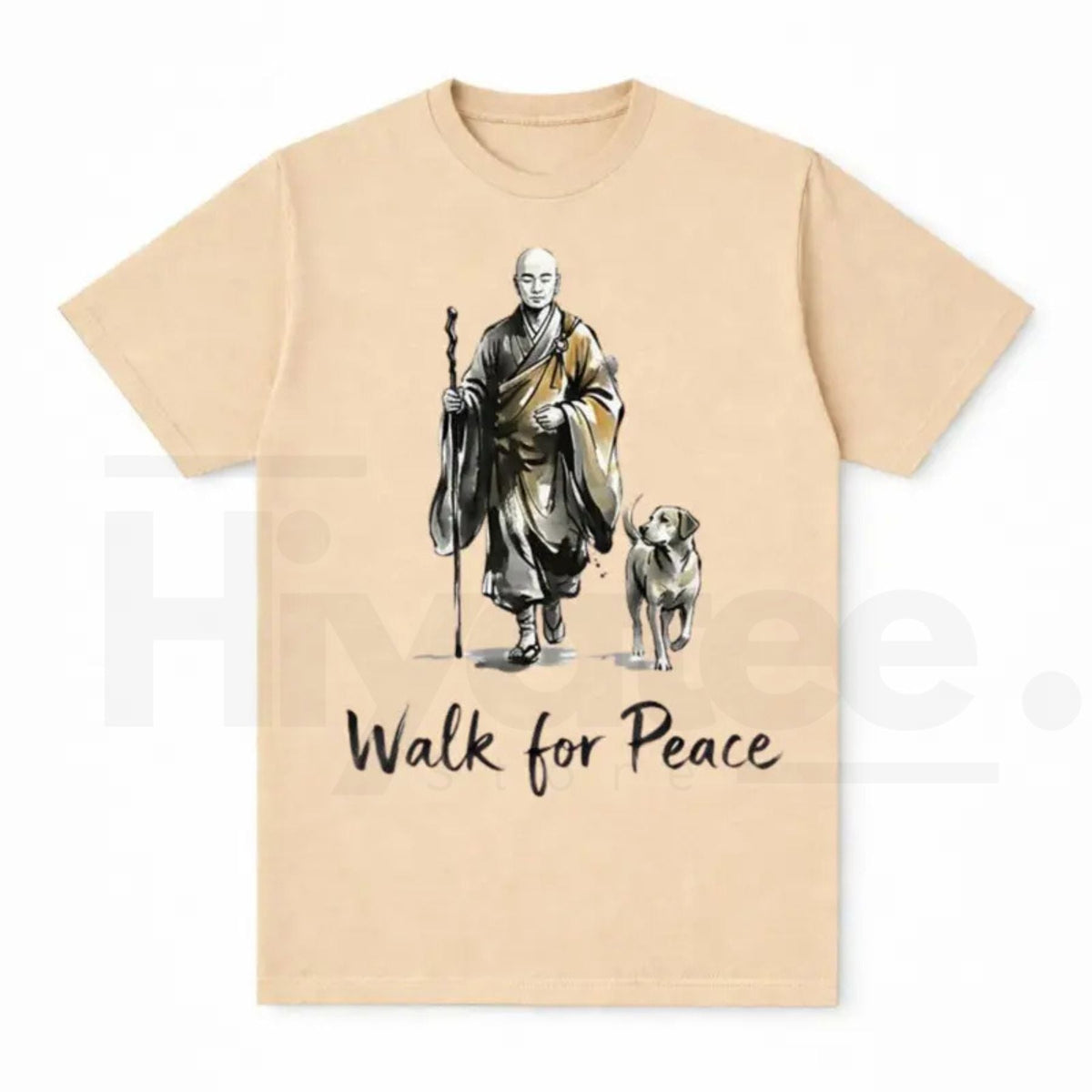 Aesthetic "Walk For Peace" Zen T-Shirt – Minimalist Monk & Dog Graphic Tee