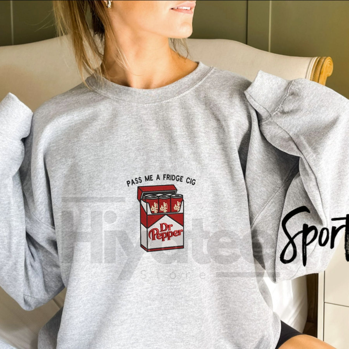 Red Soda Cigarette Pack Embroidered Sweatshirt – Funny "Fridge Cigs" Parody Crewneck