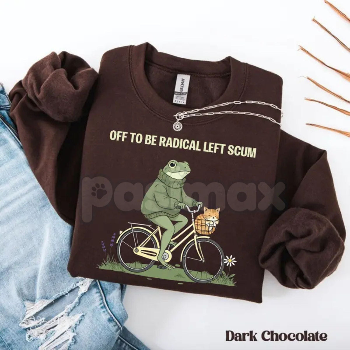 Radical Left Scum Sweatshirt | Retro Groovy Political Crewneck | Vintage 70s Resistance Jumper | Frog and Cat Bicycle Graphic Pullover | Aesthetic Leftist Streetwear | Sarcastic Activist Gift Top