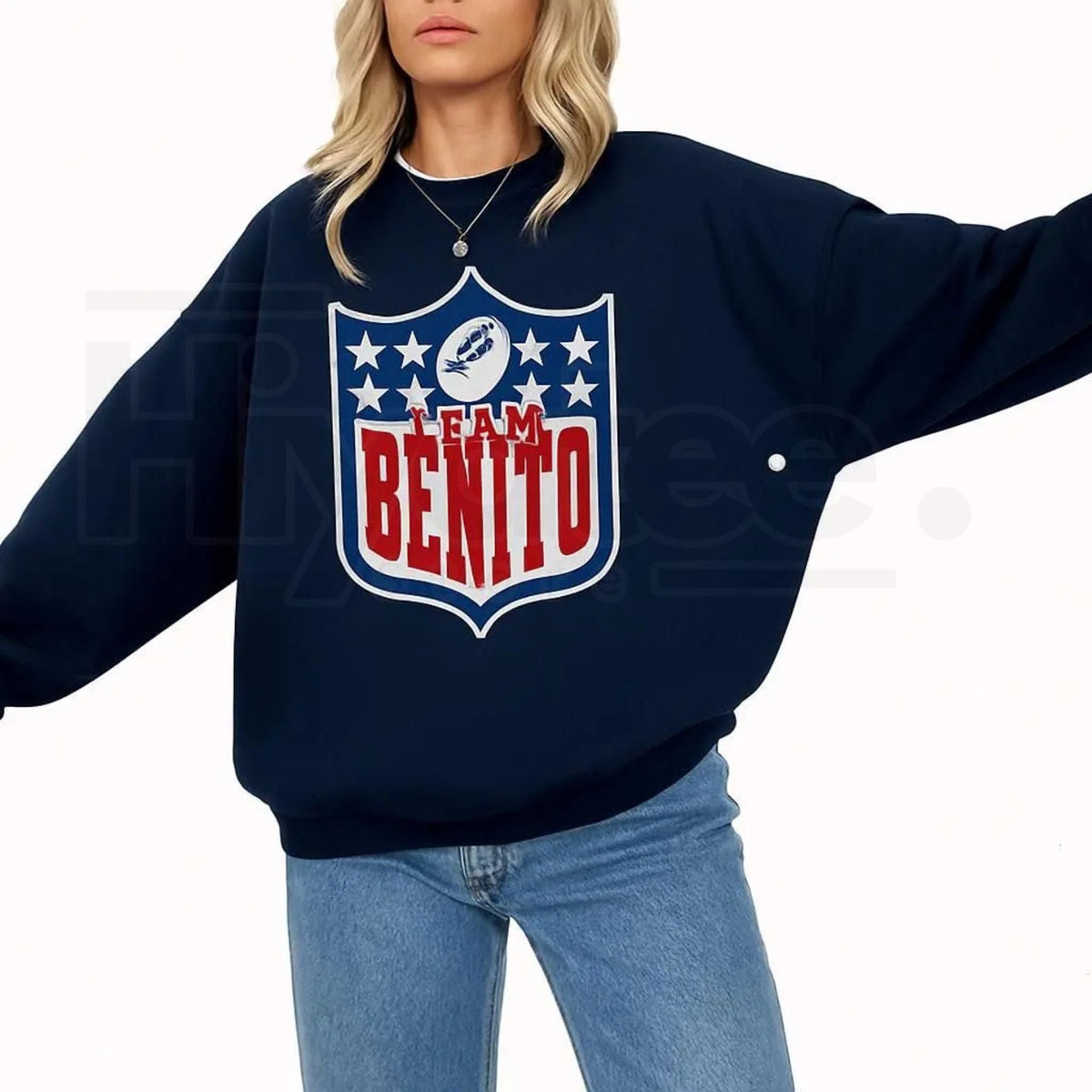 Team Benito Sweatshirt: Retro Football Shield Graphic Crewneck Pullover