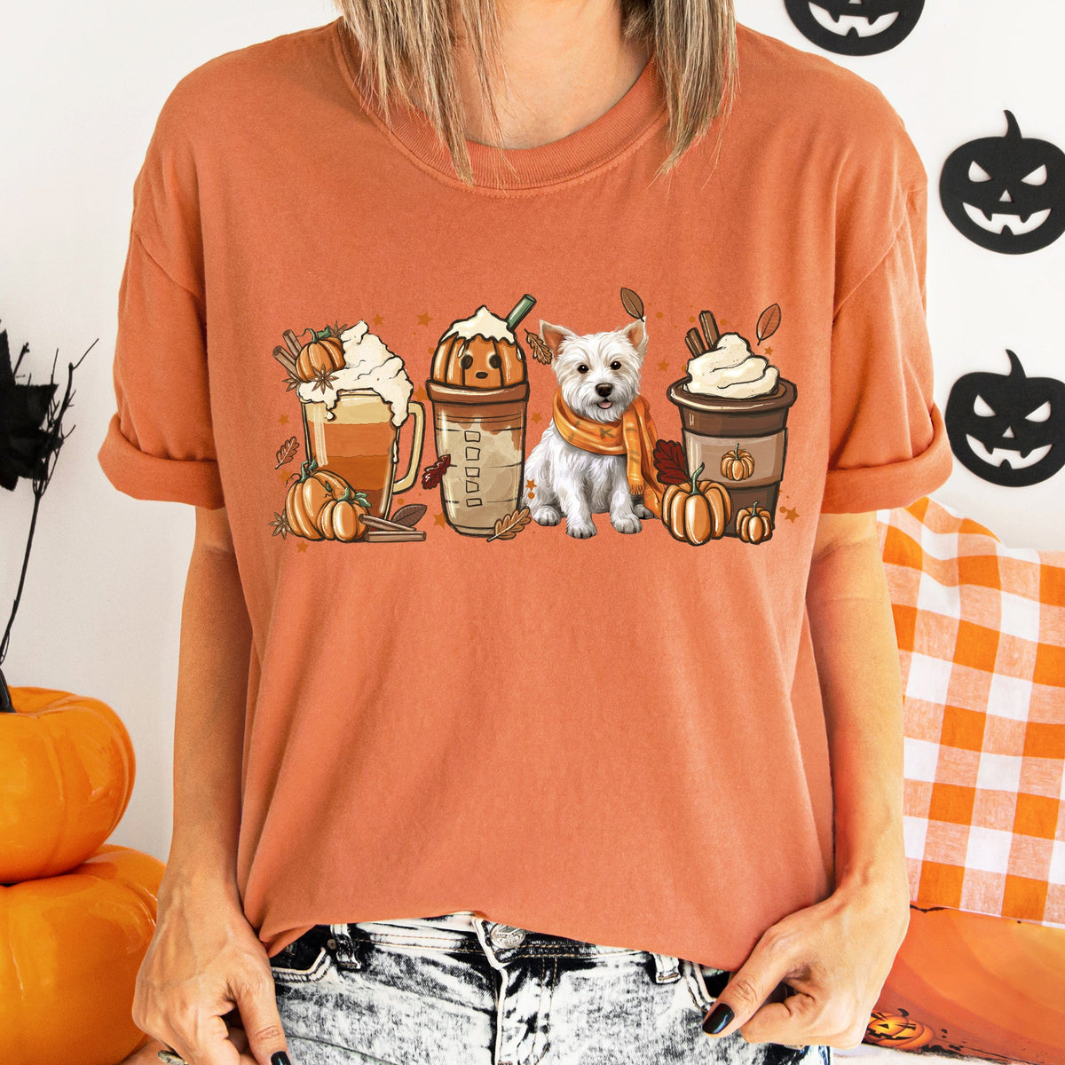 Autumn Dogs and Coffee, Many Breeds Available, Cozy Canine Lovers Collection Comfort Colors Tee