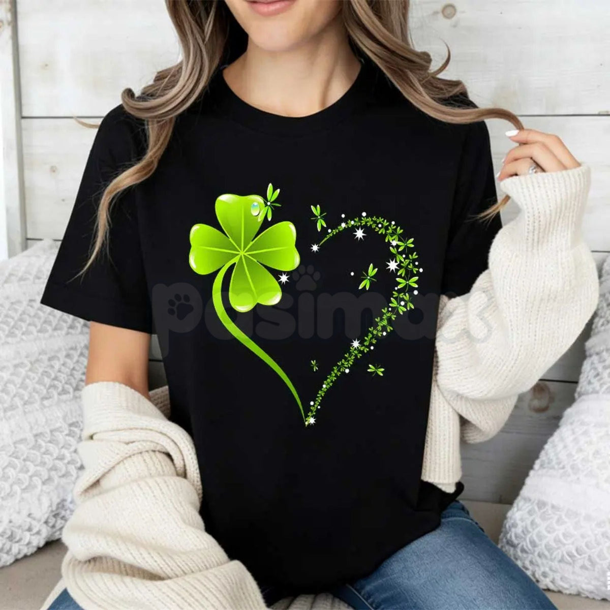 Four Leaf Clover Heart St. Patrick's Day T-Shirt - Lucky Clover Heart Graphic Tee, Premium 100% Cotton Crew Neck Celebration Top, Cute Irish Pride Heart Shirt, St. Paddy's Day Women's Fashion, Soft Lived-In Festive Holiday Apparel
