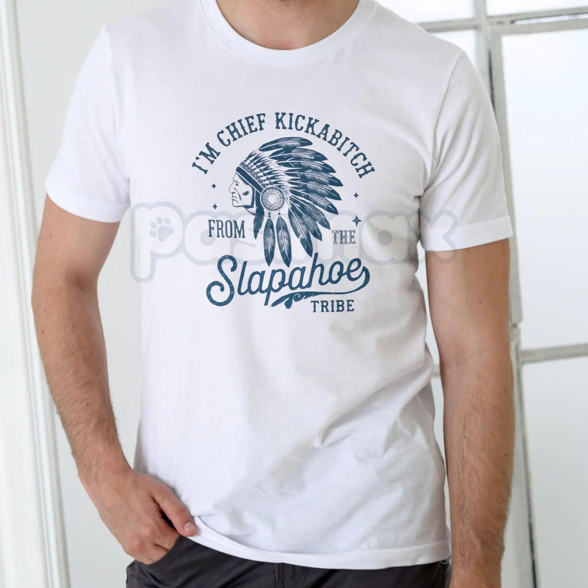 "Chief Kickabitch" Funny Parody T-Shirt - Slapahoe Tribe Graphic Tee, Vintage Sarcastic Humor Shirt, Ironic Retro Cultural Parody Top, Premium Heavyweight Unisex Gag Gift, Bold Statement Humor Apparel
