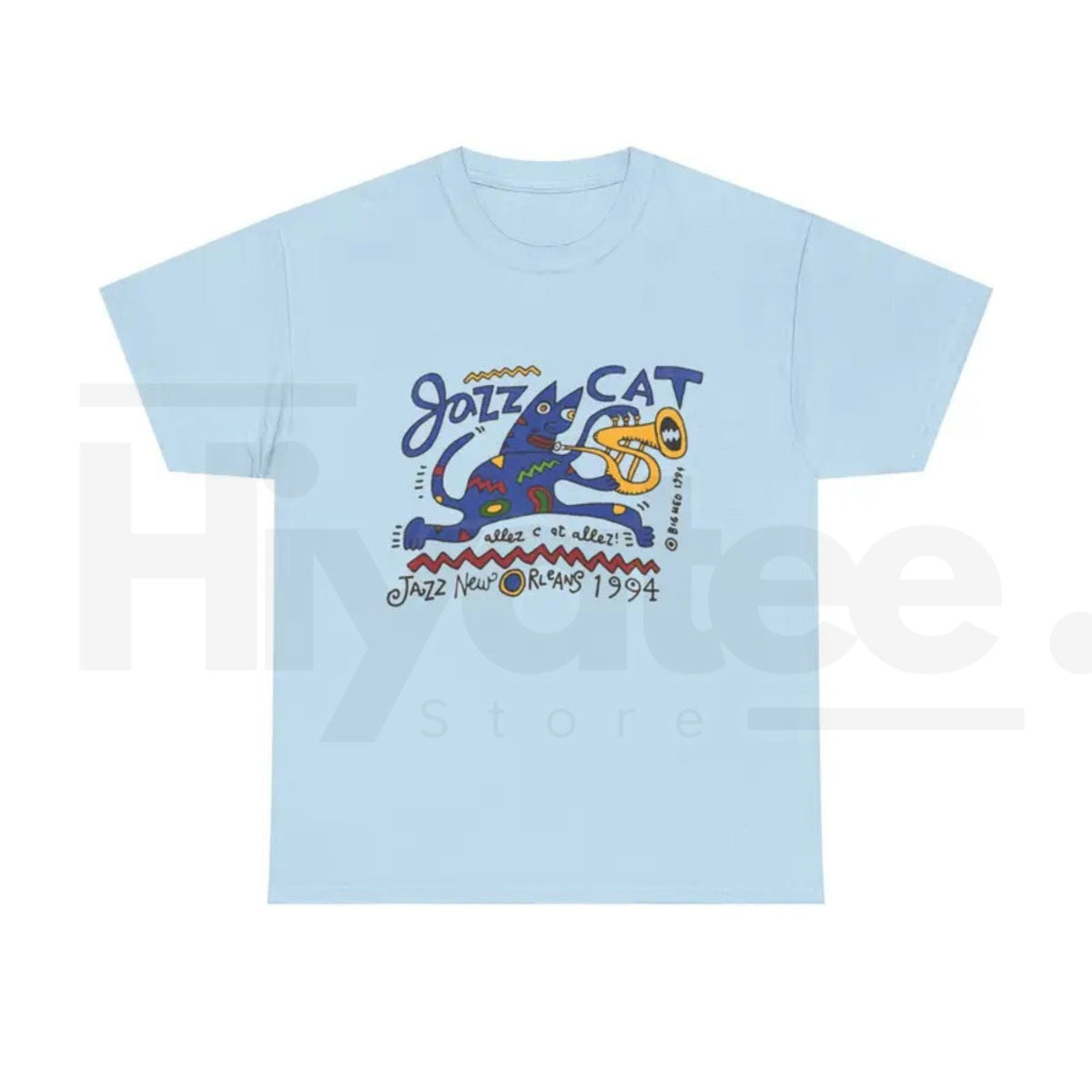 Jazz Cat Graphic T-Shirt – Retro Cartoon Cat Playing Saxophone Vintage Tee