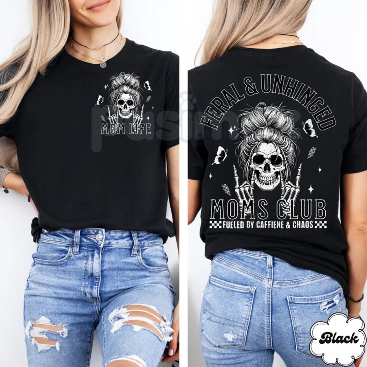 Vintage Skeleton Coffee Mom T-Shirt - Feral and Unhinged Moms Club Grunge Tee, Premium 100% Cotton Gothic Motherhood Shirt, Retro Spooky Aesthetic Mom Gift, Coffee-Obsessed Skeleton Graphic Top, Comfortable Lived-In Mama Streetwear