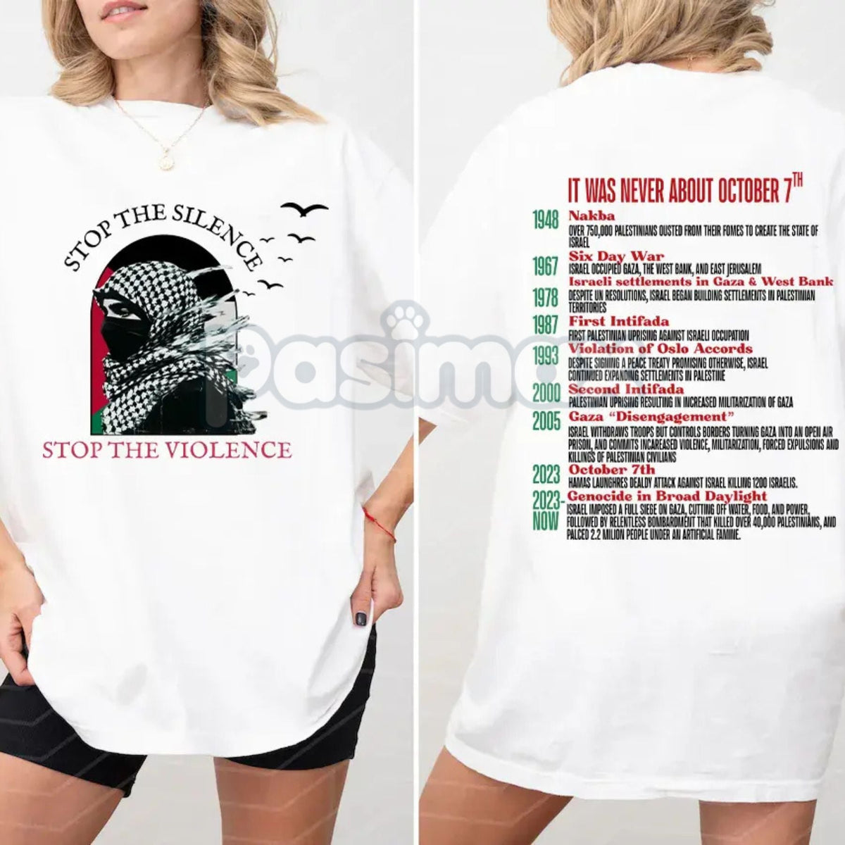"Stop the Silence" Human Rights T-Shirt - Free Palestine History of Protest Tee, Activism Statement Shirt