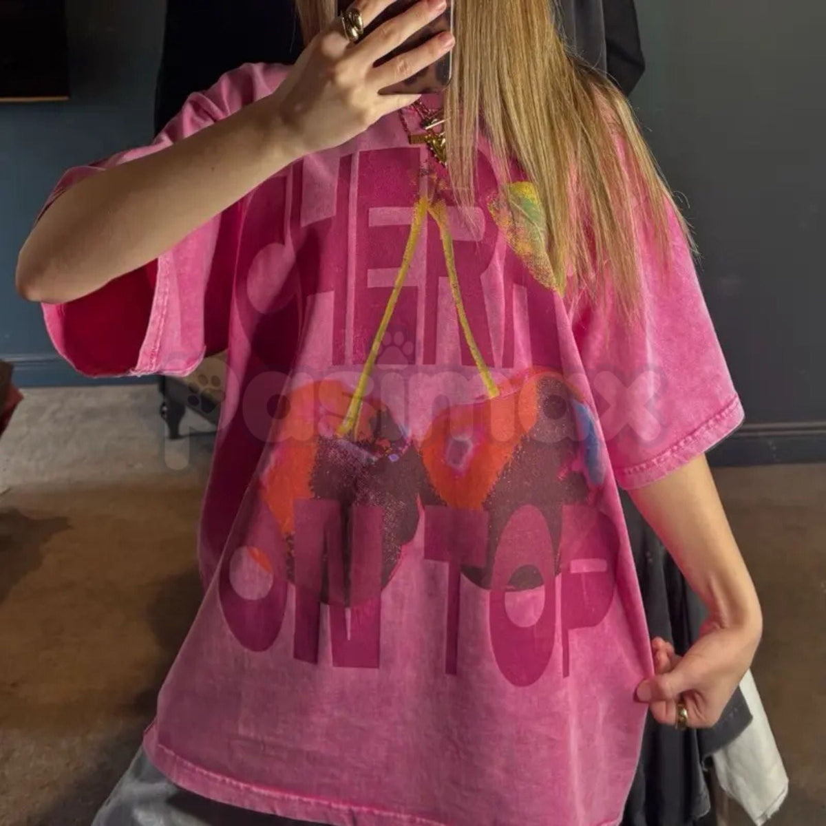 "CHERRY ON TOP" Vintage Wash Graphic Tee – Retro Aesthetic Fruit Print, Oversized Coquette Streetwear T-Shirt