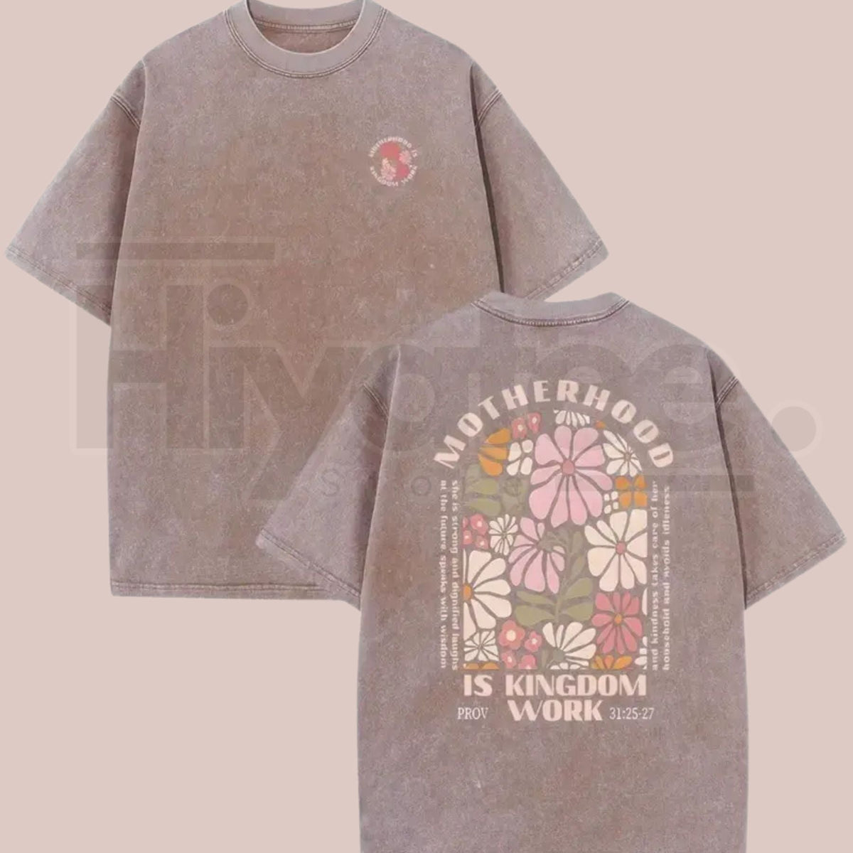 Motherhood Vintage Washed T-Shirt – 230G Heavy Cotton Double-Sided Graphic Tee
