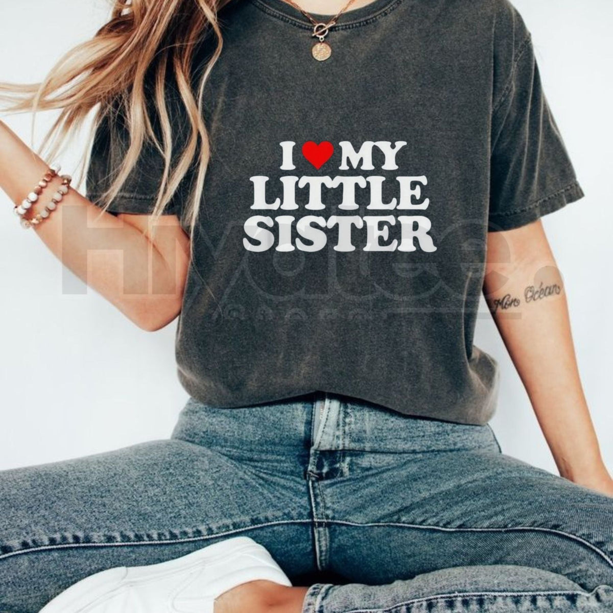 Made in USA "I Love My Little Sister" Classic T-Shirt – Heart Funny Fun Gift Tee