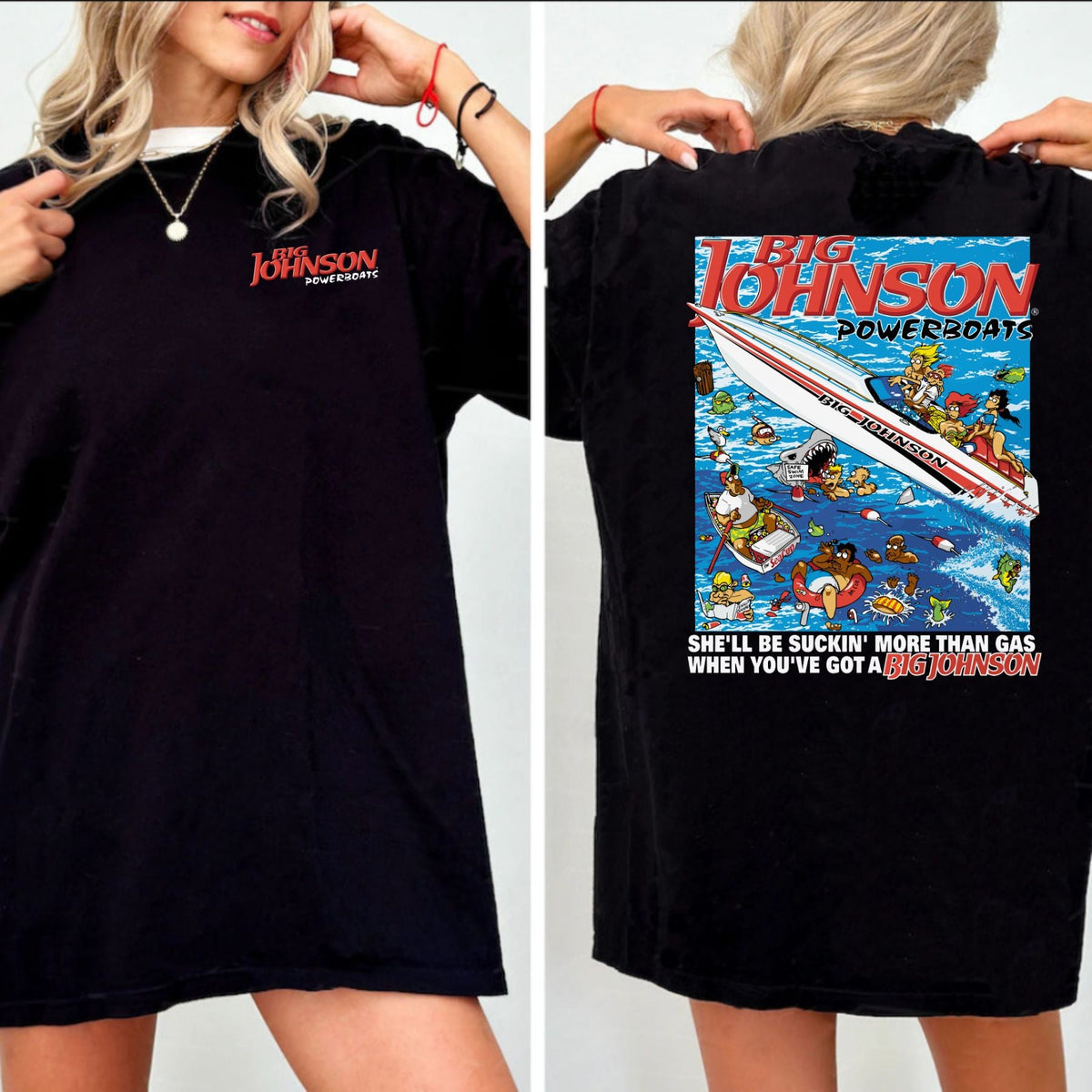 Big Johnson Powerboats Graphic T-Shirt - 2-Sided Fun & Bold Design, Funny Humor Tee